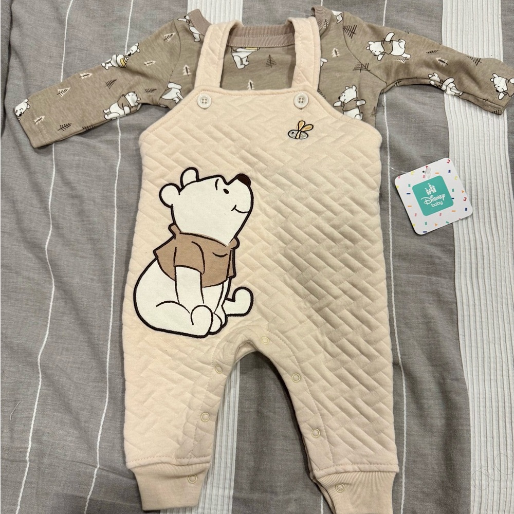 Disney Baby Cream Overalls with Bear Motif